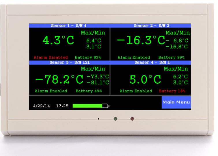 TV2 QuickCheck screen with four refrigerator and freezer temperatures, all shown in green
