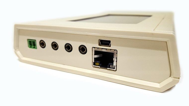 End view of the TV2 enclosure showing sensor sockets and ports