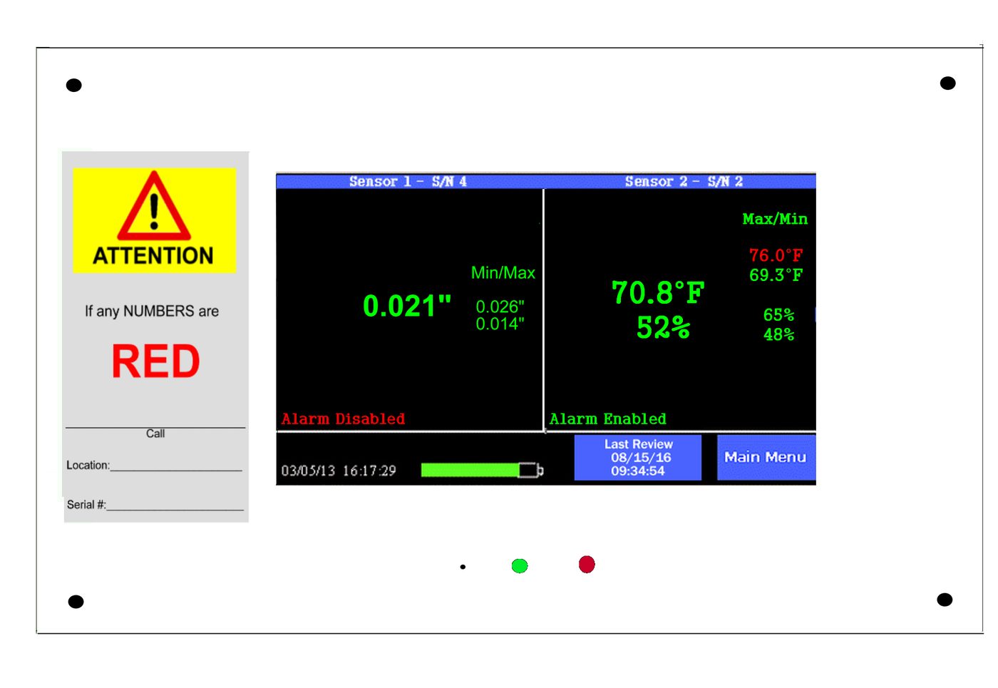 TV2 flush-mounted in a white wall panel with a status instruction card