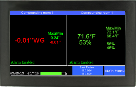 panel mount room pressure monitor with temp & rh